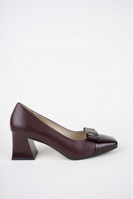 Hakiki Deri Bordo-Bordo Rugan Kadın Topuklu Ayakkabı 252105109