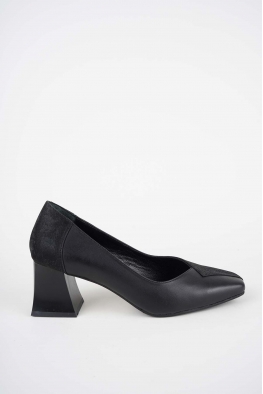 Hakiki Deri Siyah-Siyah Baskılı Kadın Topuklu Ayakkabı 252105110