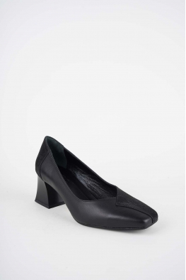 Hakiki Deri Siyah-Siyah Baskılı Kadın Topuklu Ayakkabı 252105110