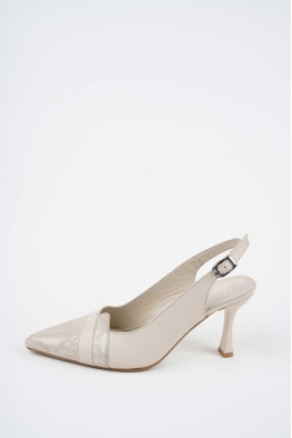 Hakiki Deri Bej-Bej Baskılı Kadın Topuklu Sandalet 261105504