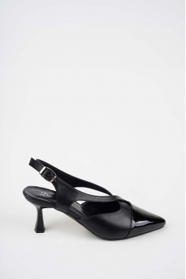 Hakiki Deri Siyah-Siyah Rugan Kadın Topuklu Sandalet 261105505