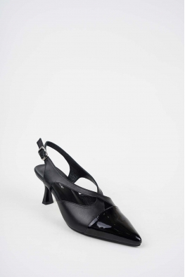 Hakiki Deri Siyah-Siyah Rugan Kadın Topuklu Sandalet 261105505