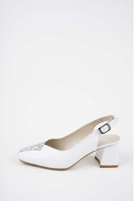 Hakiki Deri Beyaz-Beyaz Baskılı Kadın Topuklu Sandalet 261105506