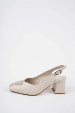 Hakiki Deri Bej-Bej Baskılı Kadın Topuklu Sandalet 261105506