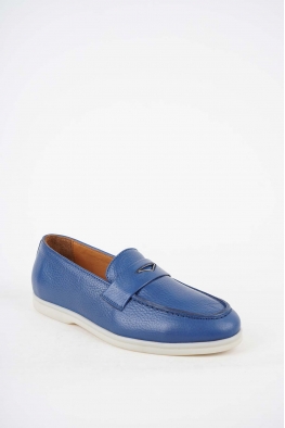 Hakiki Deri Kot Mavi Kadın Loafer Ayakkabı 241110103