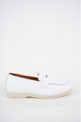 Hakiki Deri Beyaz Floter Kadın Loafer Ayakkabı 241110103