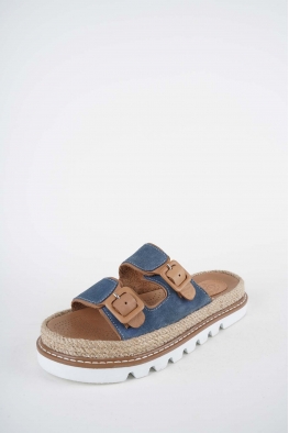 Hakiki Deri Kot Mavi Süet Kadın Casual Terlik 261111603