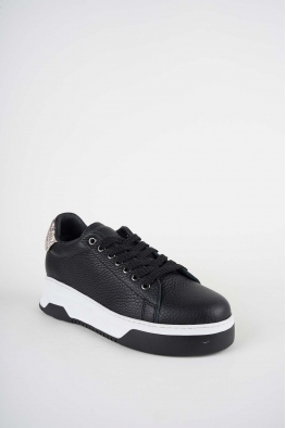 Hakiki Deri Siyah Flt.-Yılan Baskı Kadın Sneaker Ayakkabı 252114100