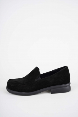 Hakiki Deri Siyah Süet Kadın Loafer Ayakkabı 252134103