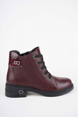 Hakiki Deri Bordo Floter-Bordo Baskılı Kadın Casual Bot 252136209