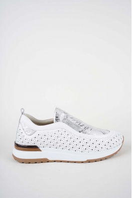 Hakiki Deri Beyaz-Lame Baskılı Kadın Casual Ayakkabı 261136101