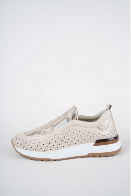 Hakiki Deri Krem-Dore Baskılı Kadın Casual Ayakkabı 261136101