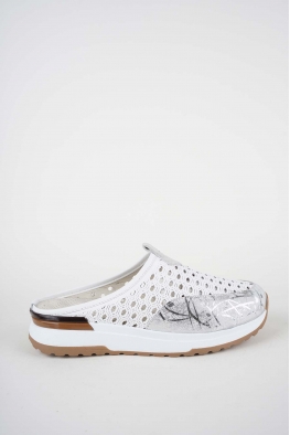 Hakiki Deri Beyaz-Lame Baskılı Kadın Casual Sabo 261136701