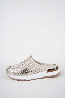 Hakiki Deri Krem-Dore Baskılı Kadın Casual Sabo 261136701