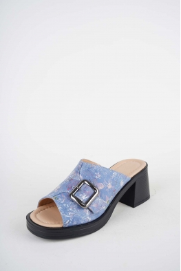 Hakiki Deri Kot Baskılı Kadın Topuklu Terlik 261189604