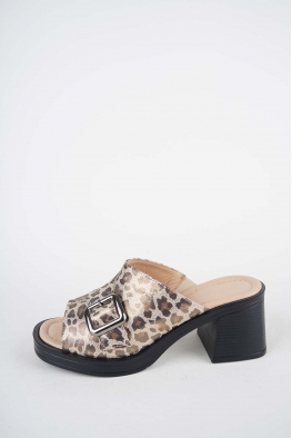 Hakiki Deri Leopar Kadın Topuklu Terlik 261189604