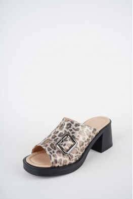Hakiki Deri Leopar Kadın Topuklu Terlik 261189604