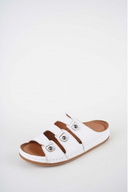 Hakiki Deri Beyaz Kadın Comfort Terlik 261220601