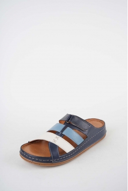 Hakiki Deri Laci-Bej-Kot Mavi Kadın Comfort Terlik 261220603