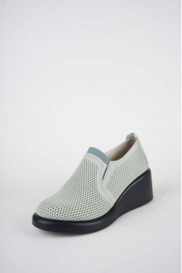 Hakiki Deri Su Yeşili Kadın Dolgu Topuklu Ayakkabı 261229103