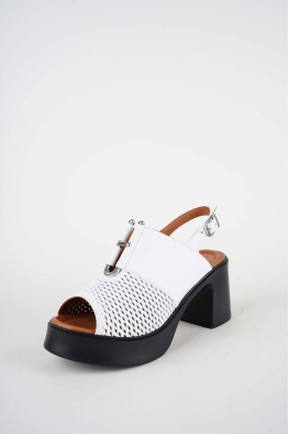 Hakiki Deri Beyaz Kadın Topuklu Sandalet 261229505