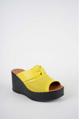 Hakiki Deri Sarı Kadın Dolgu Topuklu Terlik 261229604