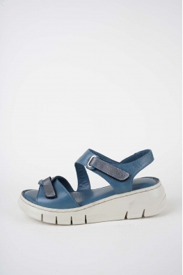 Hakiki Deri Mavi Kadın Dolgu Topuklu Sandalet 261245502