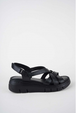 Hakiki Deri Siyah Kadın Dolgu Topuklu Sandalet 261245503