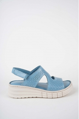 Hakiki Deri Açık Mavi Kadın Dolgu Topuklu Sandalet 261245505