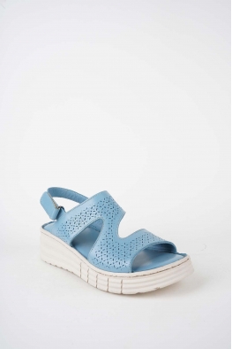 Hakiki Deri Açık Mavi Kadın Dolgu Topuklu Sandalet 261245505