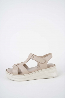 Hakiki Deri Bej Kadın Dolgu Topuklu Sandalet 261245506