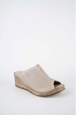 Hakiki Deri Bej Kadın Dolgu Topuklu Terlik 261245601