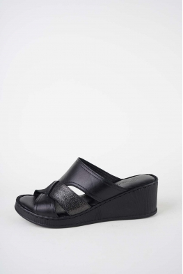 Hakiki Deri Siyah Kadın Dolgu Topuklu Terlik 261245602