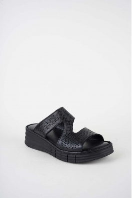 Hakiki Deri Siyah Kadın Dolgu Topuklu Terlik 261245603