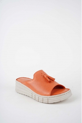 Hakiki Deri Turuncu Kadın Dolgu Topuklu Terlik 261245606