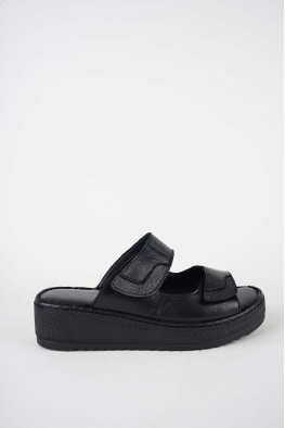 Hakiki Deri Siyah Kadın Dolgu Topuklu Terlik 261245607