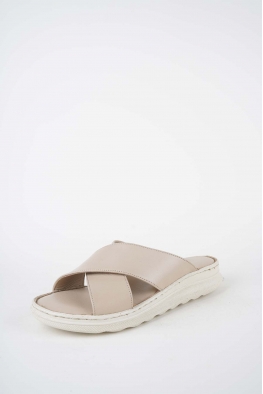 Hakiki Deri Bej Kadın Dolgu Topuklu Terlik 261245609