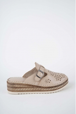 Hakiki Deri Bej Kadın Dolgu Topuklu Sabo 261245702