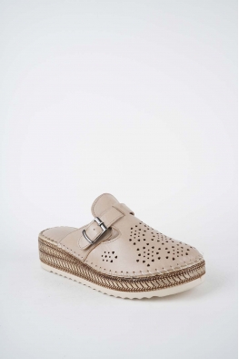 Hakiki Deri Bej Kadın Dolgu Topuklu Sabo 261245702