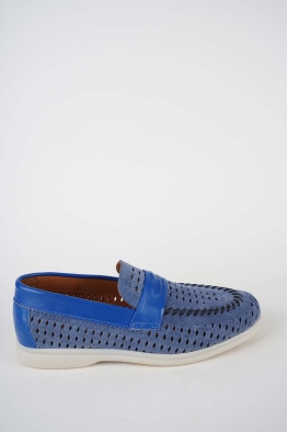 Hakiki Deri Kot Süet-Sax Mavi Kadın Makosen Ayakkabı 261507Z101