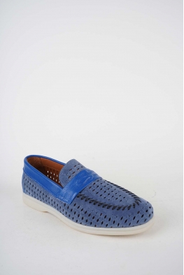 Hakiki Deri Kot Süet-Sax Mavi Kadın Makosen Ayakkabı 261507Z101