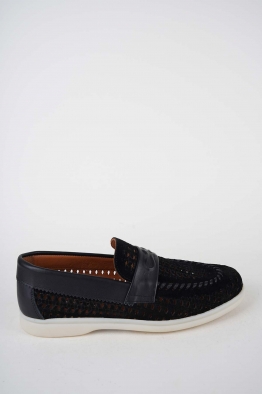 Hakiki Deri Siyah Süet-Siyah Kadın Makosen Ayakkabı 261507Z101