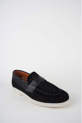 Hakiki Deri Siyah Süet-Siyah Kadın Makosen Ayakkabı 261507Z101