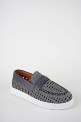 Hakiki Deri Gri Nubuk-Gri Kadın Makosen Ayakkabı 261507Z103