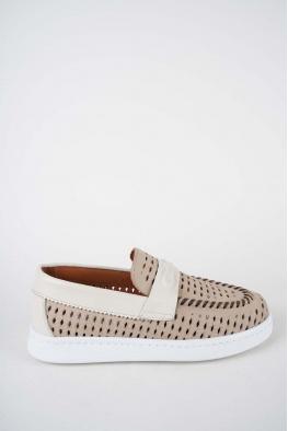 Hakiki Deri Kum Nubuk-Bej Floter Kadın Makosen Ayakkabı 261507Z103