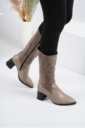 Hakiki Deri Vizon-Vizon Süet Kadın Topuklu Çizme 222127308