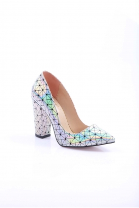 Gümüş Hologram Kadın Stiletto Ayakkabı 251-32-200