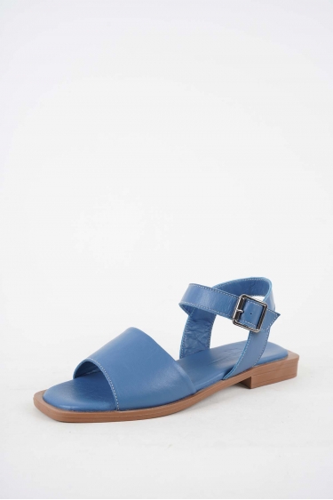 Hakiki Deri Kot Mavi Kadın Düz Sandalet 251103501