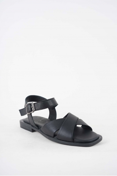 Hakiki Deri Siyah Kadın Düz Sandalet 251103504