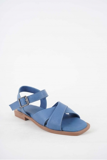 Hakiki Deri Kot Mavi Kadın Düz Sandalet 251103504